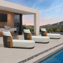 PURPLE LEAF Hailar Olefin Patio Chaise Lounge Chair , Upholstered Pool Lounge Chairs for Outdoor with Teak Armresfor Deck, Pool, Lawn, Garden, Courtyard, Porch, Khaki