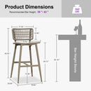 PURPLE LEAF Patio Counter Height Bar Stools Set of 2 Metal Bar Chairs with Back Wicker Woven Stools for Kitchen Island Pool Garden Outdoor Barstools