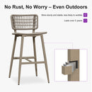 PURPLE LEAF Patio Counter Height Bar Stools Set of 2 Metal Bar Chairs with Back Wicker Woven Stools for Kitchen Island Pool Garden Outdoor Barstools