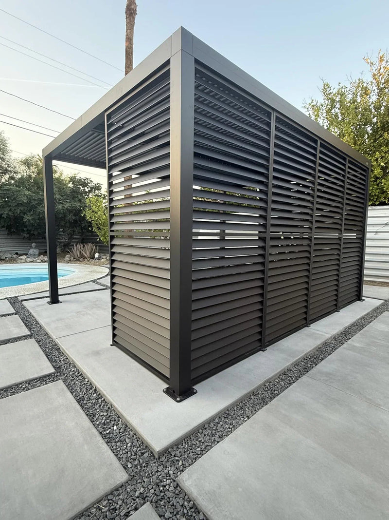 PURPLE LEAF Athena Louvered Pergola Grey Outdoor Aluminum Pergola with Shutter Wall Adjustable Gazebo Rainproof for Patio Deck Garden