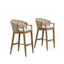 PURPLE LEAF Patio Bar Stools Set of 2 Outdoor Wicker Modern High Bar Chairs Metal Cushioned Barstools with Backs and Ergonomic Armrest for Balcony Garden Indoor Kitchen Island