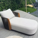 PURPLE LEAF Luxury  Hailar Olefin Patio Chaise Lounge Chair , Upholstered Pool Aluminium Lounge Chairs for Outdoor with Teak Armres for Deck, Pool, Lawn, Garden, Courtyard, Porch