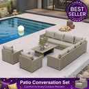 PURPLE LEAF Sanori L-Shaped Patio Couch Set Modular Sofa with Beige Cushions and Ottoman for Backyard