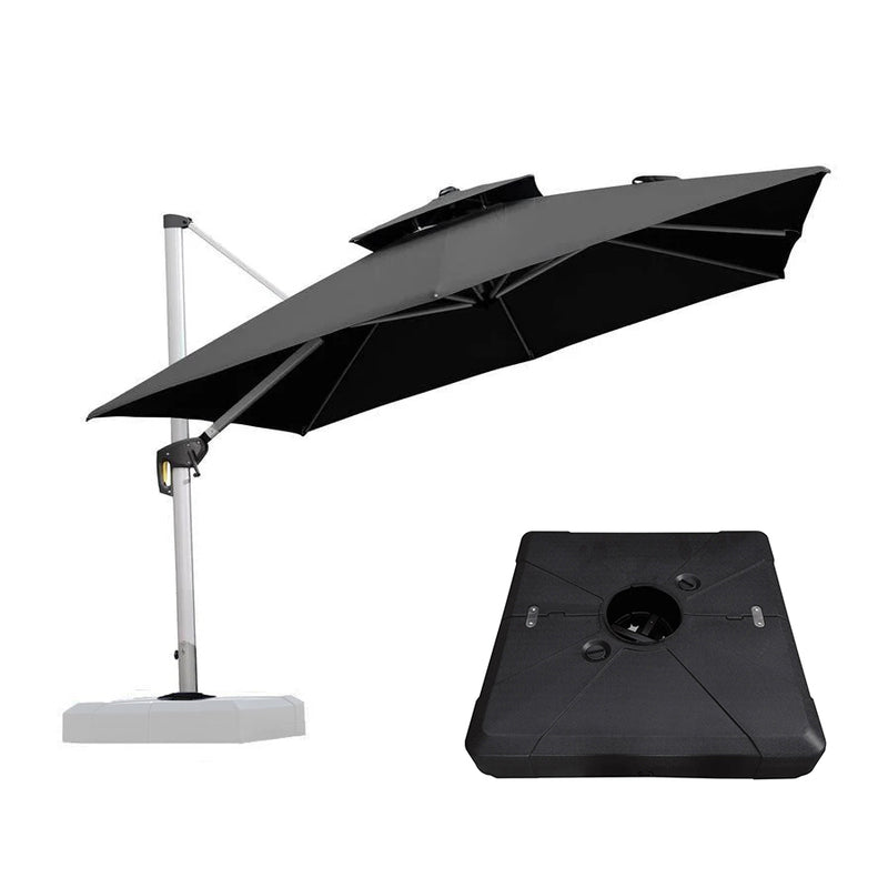 PURPLE LEAF Large Square Patio Cantilever Umbrella With Base for Garden Pool Porch