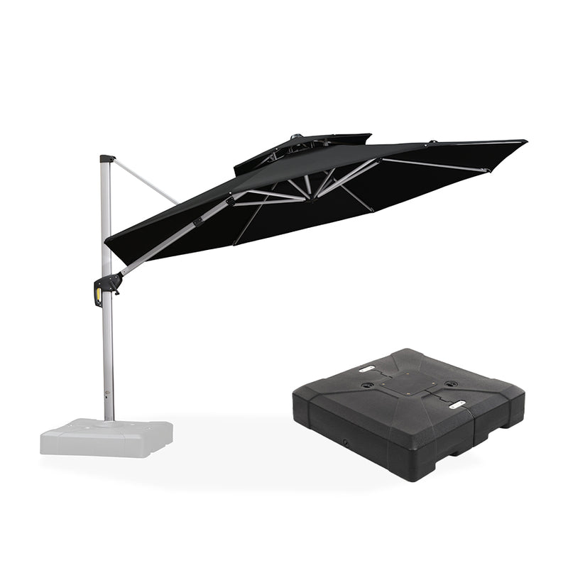 PURPLE LEAF Large Round Patio Cantilever Umbrella With Base for Deck, Pool, Backyard