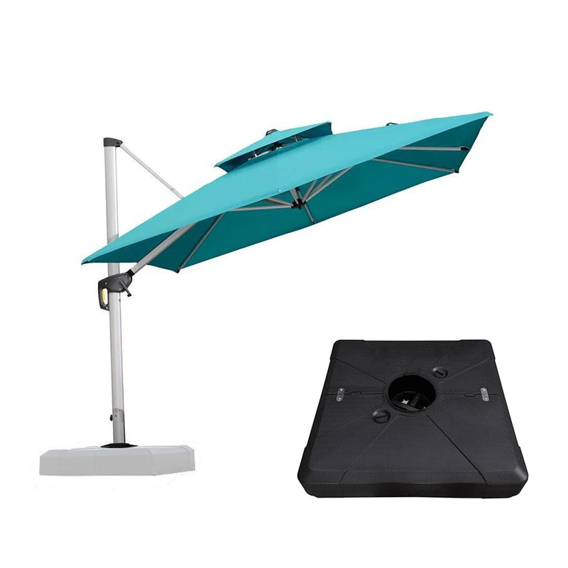 PURPLE LEAF Large Square Patio Cantilever Umbrella With Base for Garden Pool Porch