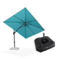 PURPLE LEAF teal square cantilever patio umbrella tilted, with black swivel base