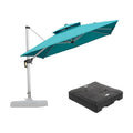 PURPLE LEAF large square teal patio cantilever umbrella and base