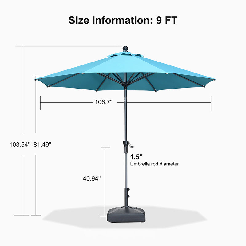 PURPLE LEAF Crank and Tilt Rectangular Outdoor Patio Market Umbrella with Base