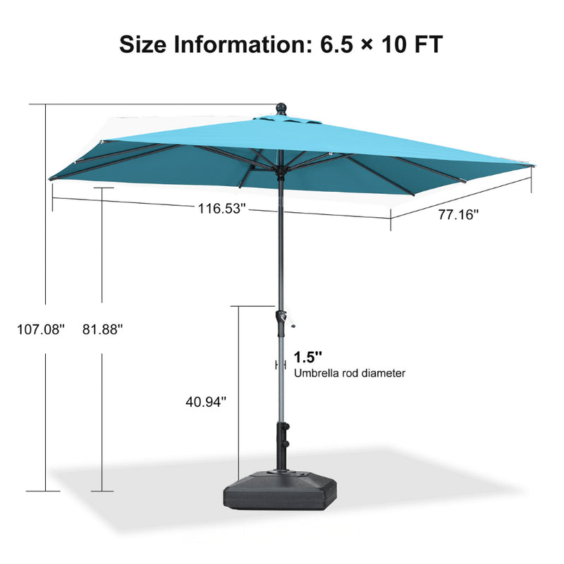 PURPLE LEAF Crank and Tilt Rectangular Outdoor Patio Market Umbrella with Base