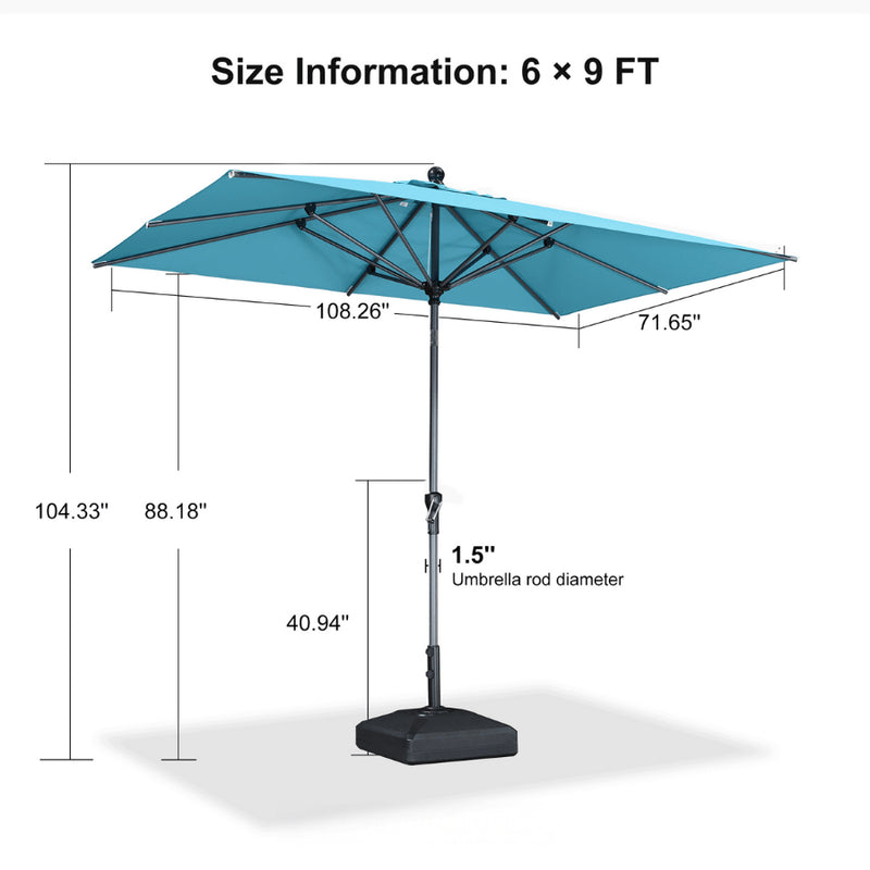PURPLE LEAF Crank and Tilt Rectangular Outdoor Patio Market Umbrella with Base