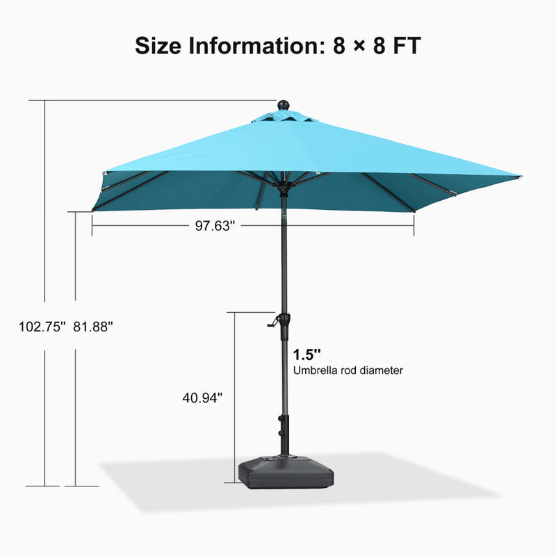 PURPLE LEAF Crank and Tilt Square Patio Table Umbrella with Base for Garden Porch