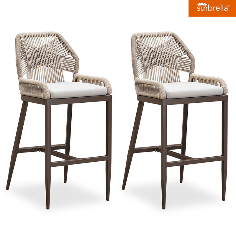 PURPLE LEAF Patio Sunbrella Bar Stools Set of 2  Rattan Bar Aluminum Bar Stool Outdoor Barstools with Back and Cushion for Garden Kitchen Island