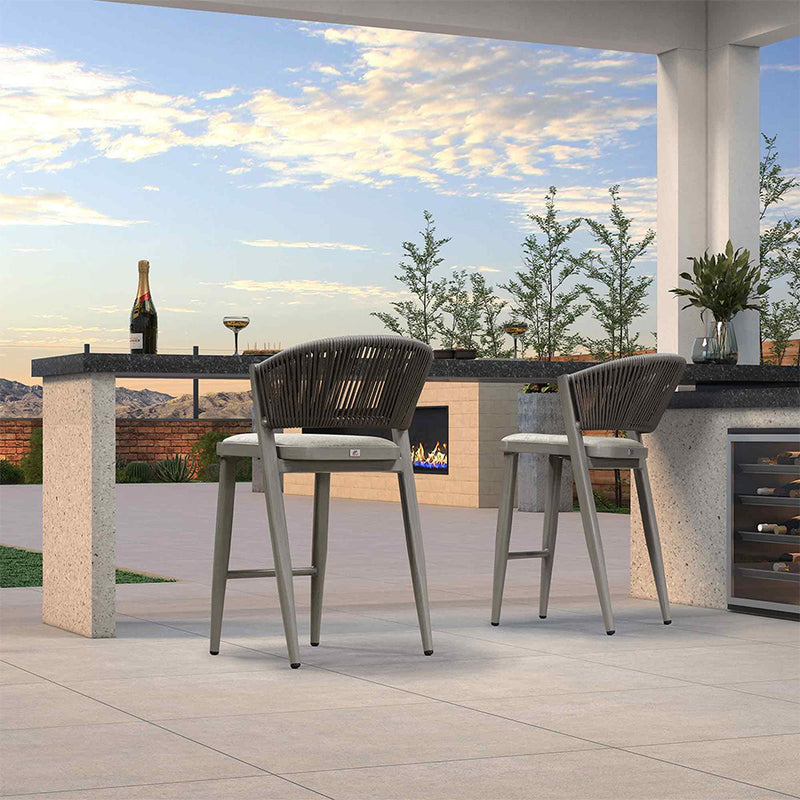 PURPLE LEAF Counter Height Bar Stool Set of 2 Outdoor Stool Chair with Footrest Patio Bar Height Stools Rattan Barstools for Outdoor or Indoor