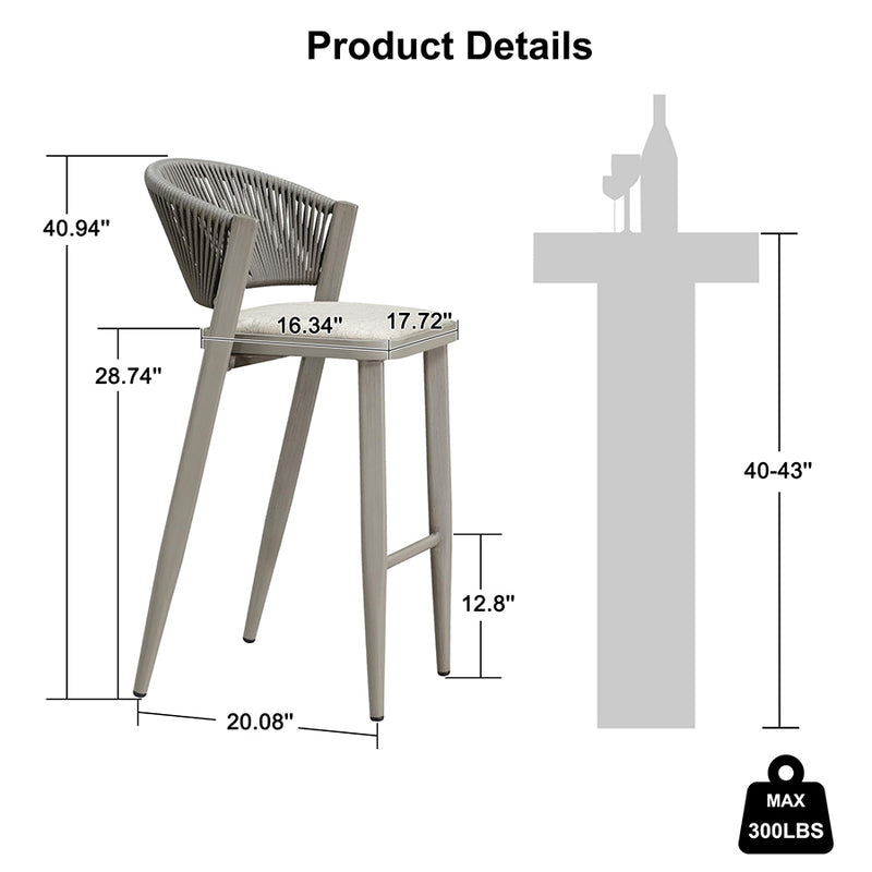 PURPLE LEAF Counter Height Bar Stool Set of 2 Outdoor Stool Chair with Footrest Patio Bar Height Stools Rattan Barstools for Outdoor or Indoor