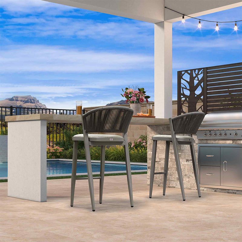 PURPLE LEAF Counter Height Bar Stool Set of 2 Outdoor Stool Chair with Footrest Patio Bar Height Stools Rattan Barstools for Outdoor or Indoor