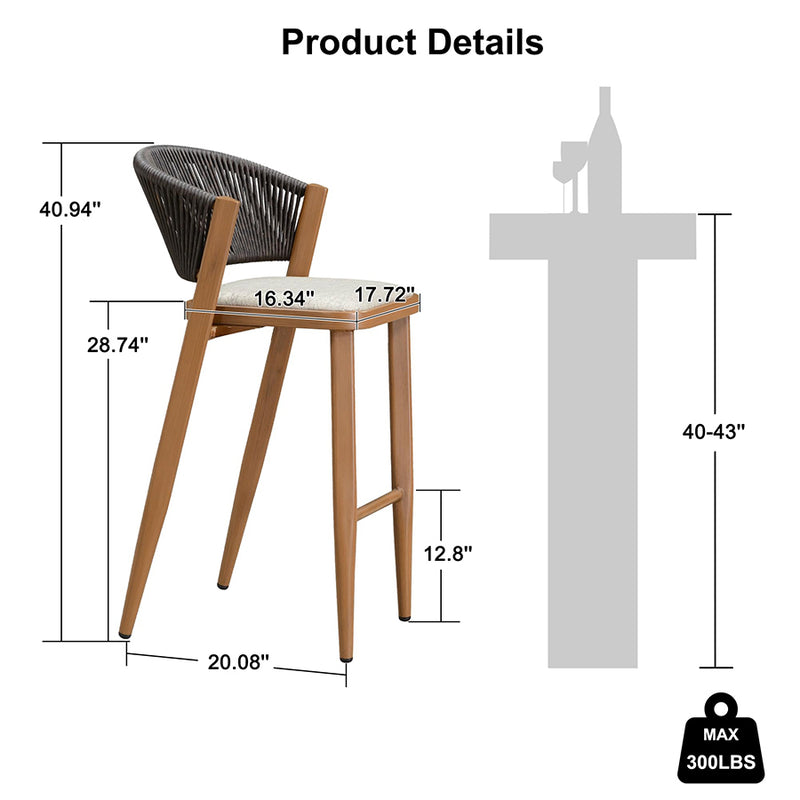 PURPLE LEAF Counter Height Bar Stool Set of 2 Outdoor Stool Chair with Footrest Patio Bar Height Stools Rattan Barstools for Outdoor or Indoor