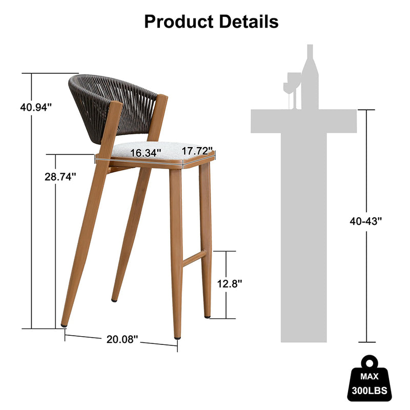PURPLE LEAF Counter Height Bar Stool Set of 2 Outdoor Stool Chair with Footrest Patio Bar Height Stools Rattan Barstools for Outdoor or Indoor