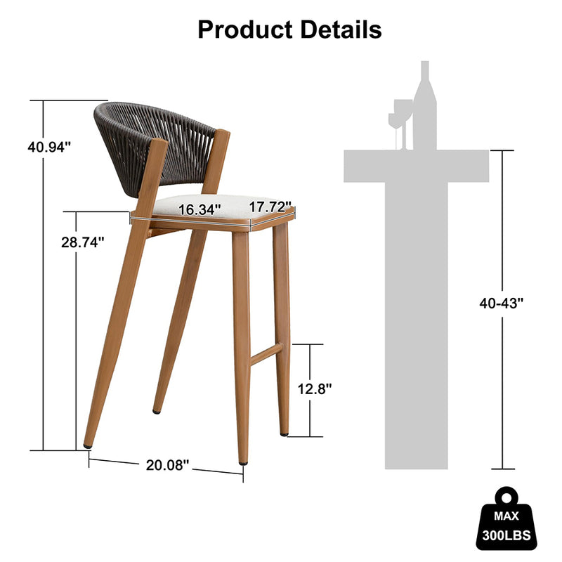 PURPLE LEAF Counter Height Bar Stool Set of 2 Outdoor Stool Chair with Footrest Patio Bar Height Stools Rattan Barstools for Outdoor or Indoor
