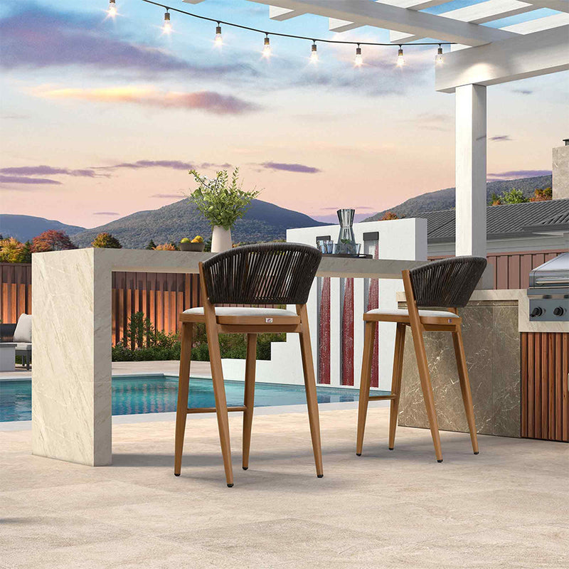 PURPLE LEAF Counter Height Bar Stool Set of 2 Outdoor Stool Chair with Footrest Patio Bar Height Stools Rattan Barstools for Outdoor or Indoor