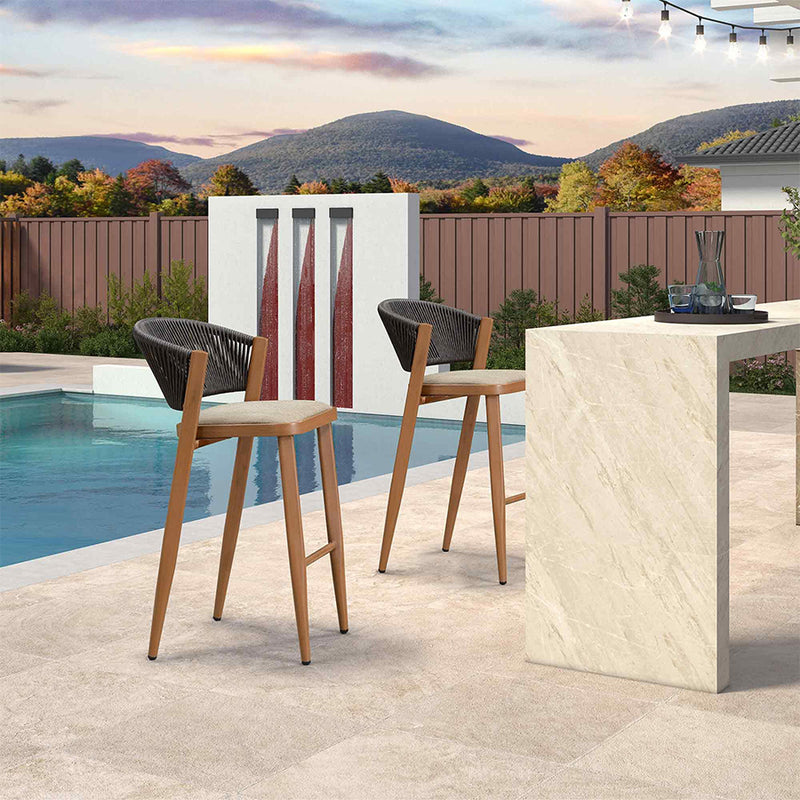 PURPLE LEAF Counter Height Bar Stool Set of 2 Outdoor Stool Chair with Footrest Patio Bar Height Stools Rattan Barstools for Outdoor or Indoor