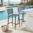 PURPLE LEAF Patio Counter Height Bar Stools Set of 2 Metal Bar Chairs with Back Wicker Woven Stools for Kitchen Island Pool Garden Outdoor Barstools