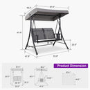 PURPLE LEAF Porch Swing with Adjustable Tilt Canopy Patio Swing with Stand and Meatl Steel Frame All-Weather Outdoor Swing Chair Seat Space-Saving for Backyard Garden Deck