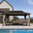 PURPLE LEAF  Outdoor Hardtop Gazebo Bronze Metal Frame Galvanized Steel Double Roof with Curtains and Netting for Patio Desk Backyard