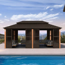 PURPLE LEAF Bronze Frame Sunroom Hardtop Gazebo Solarium Wood Grain Columns Galvanized Steel Double Roof All-Weather Screen House