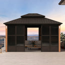 PURPLE LEAF Bronze Frame Sunroom Hardtop Gazebo Solarium Wood Grain Columns Galvanized Steel Double Roof All-Weather Screen House