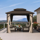 PURPLE LEAF  Outdoor Hardtop Gazebo Bronze Metal Frame Galvanized Steel Double Roof with Lights-clear