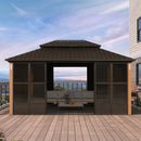 PURPLE LEAF Bronze Frame Sunroom Hardtop Gazebo Solarium Wood Grain Columns Galvanized Steel Double Roof All-Weather Screen House