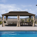 PURPLE LEAF  Outdoor Hardtop Gazebo Bronze Metal Frame Galvanized Steel Double Roof with Curtains and Netting for Patio Desk Backyard