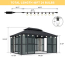 PURPLE LEAF Luxury Sunroom Solarium 360° Transparent Outdoor Living Room with Elegant Curtains Outdoor Gazebo with 4-Side Sliding Doors and Windows for Entertaining with String Lights