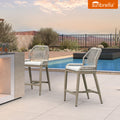 PURPLE LEAF Patio Sunbrella Bar Stools Set of 2  Rattan Bar Aluminum Bar Stool Outdoor Barstools with Back and Cushion for Garden Kitchen Island
