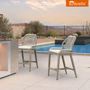 PURPLE LEAF Patio Sunbrella Bar Stools Set of 2  Rattan Bar Aluminum Bar Stool Outdoor Barstools with Back and Cushion for Garden Kitchen Island