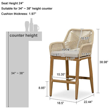 Bar Stools Set of Aluminum Outdoor Bar Chair with Cushion