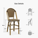 OPEN BOX I PURPLE LEAF French Counter Height Bar Height Stool Set of 2, Patio Bar Chairs with Back Rattan, French Bistro Set
