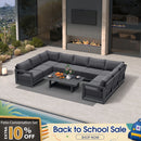 PURPLE LEAF Caesar U-Shaped Patio Conversation Set with Grey Cushion Pillows and Ottoman Couch for Patio Backyard