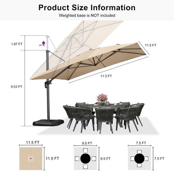 abba patio offset cantilever umbrella 11 feet 11x11ft Backyard Telescopic Umbrella, Extra Large Umbrella, Turquoise Blue