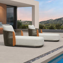 PURPLE LEAF Hailar Olefin Patio Chaise Lounge Chair , Upholstered Pool Lounge Chairs for Outdoor with Teak Armresfor Deck, Pool, Lawn, Garden, Courtyard, Porch, Khaki
