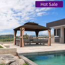 PURPLE LEAF Outdoor Hardtop Gazebo for Garden Bronze Double Roof Aluminum Frame Pavilion