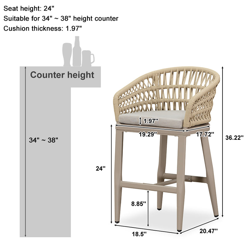 PURPLE LEAF Outdoor Bar Stools Counter Stools Rattan Bar Stools Chair Set of 2 with Backrest for Indoor or Outdoor, Kitchen lsland