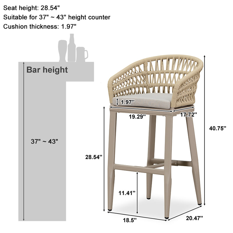 PURPLE LEAF Outdoor Bar Stools Counter Stools Rattan Bar Stools Chair Set of 2 with Backrest for Indoor or Outdoor, Kitchen lsland