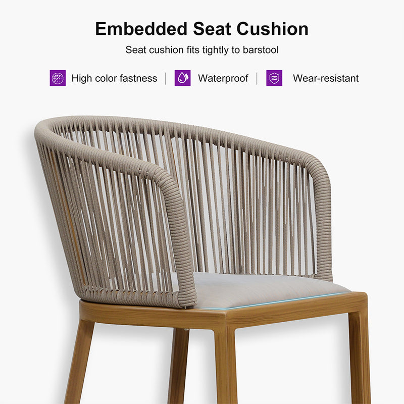 PURPLE LEAF Outdoor Bar stools Stools Set of 2 Rattan Bar Chairs with Embedded Cushions and  Back for Outdoor or Indoor