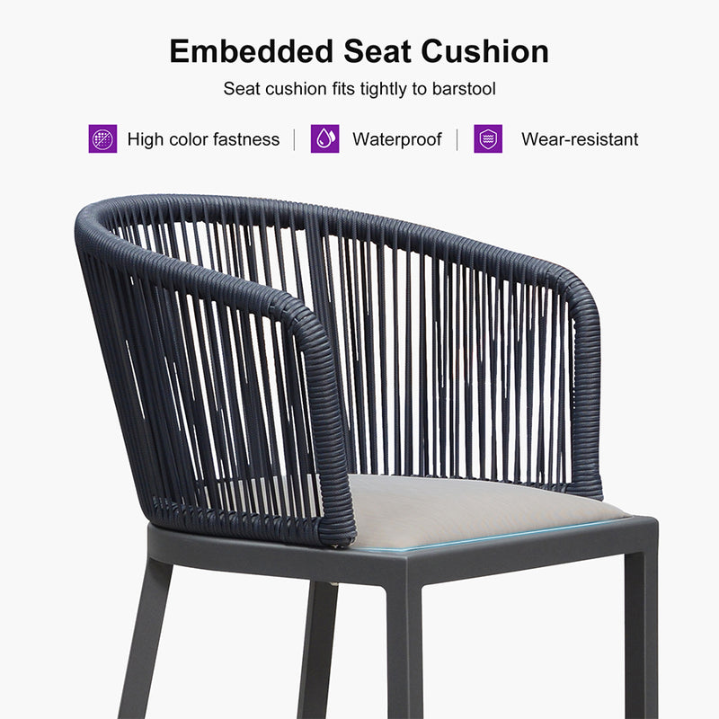 PURPLE LEAF Outdoor Bar stools Stools Set of 2 Rattan Bar Chairs with Embedded Cushions and  Back for Outdoor or Indoor