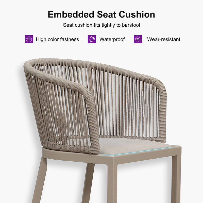 PURPLE LEAF Outdoor Bar stools Stools Set of 2 Rattan Bar Chairs with Embedded Cushions and  Back for Outdoor or Indoor