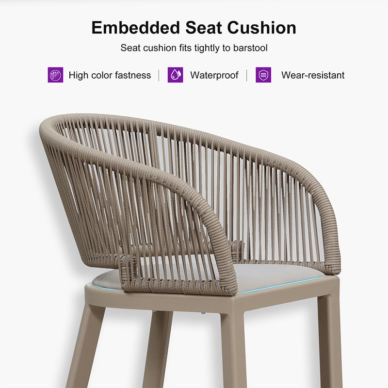 PURPLE LEAF Outdoor Bar stools Stools Set of 2 Rattan Bar Chairs with Embedded Cushions and  Back for Outdoor or Indoor