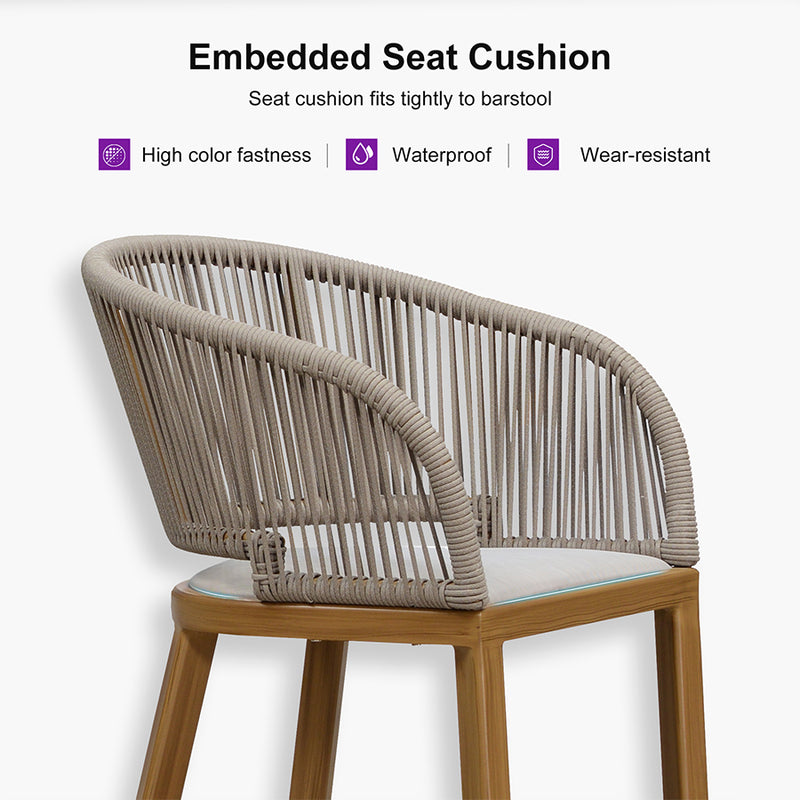 PURPLE LEAF Outdoor Bar stools Stools Set of 2 Rattan Bar Chairs with Embedded Cushions and  Back for Outdoor or Indoor