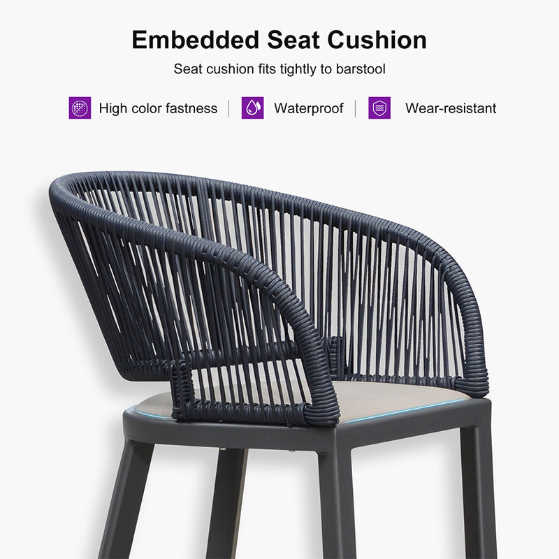 PURPLE LEAF Outdoor Bar stools Stools Set of 2 Rattan Bar Chairs with Embedded Cushions and  Back for Outdoor or Indoor